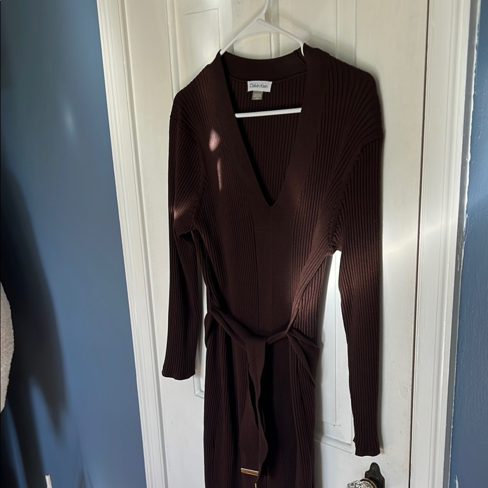Calvin Klein Brown Long Sleeve Sheath Dress
